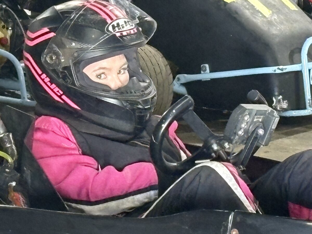 Madison getting into kart 02 closer shot